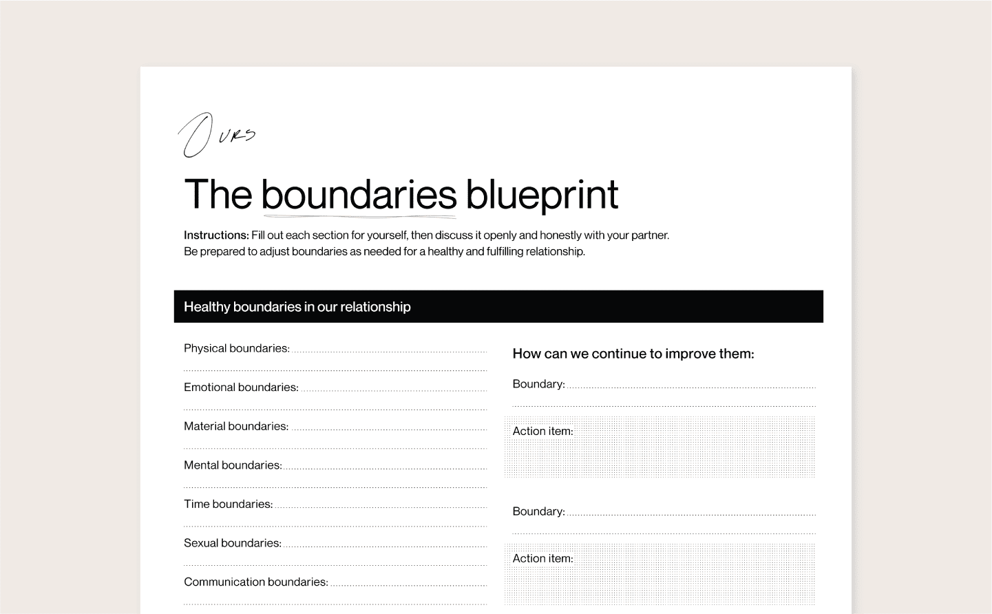 A simple mockup of the boundaries setting worksheet.